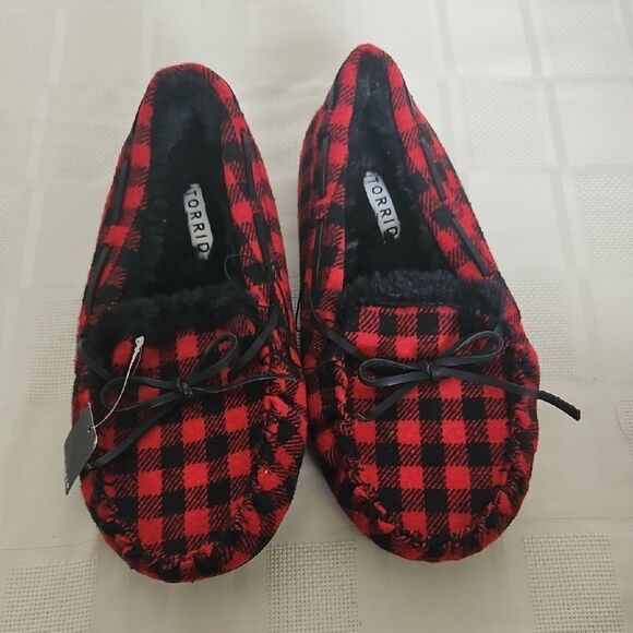 Torrid Red and Black Checkered Moccasin Slippers - Picture 11 of 16